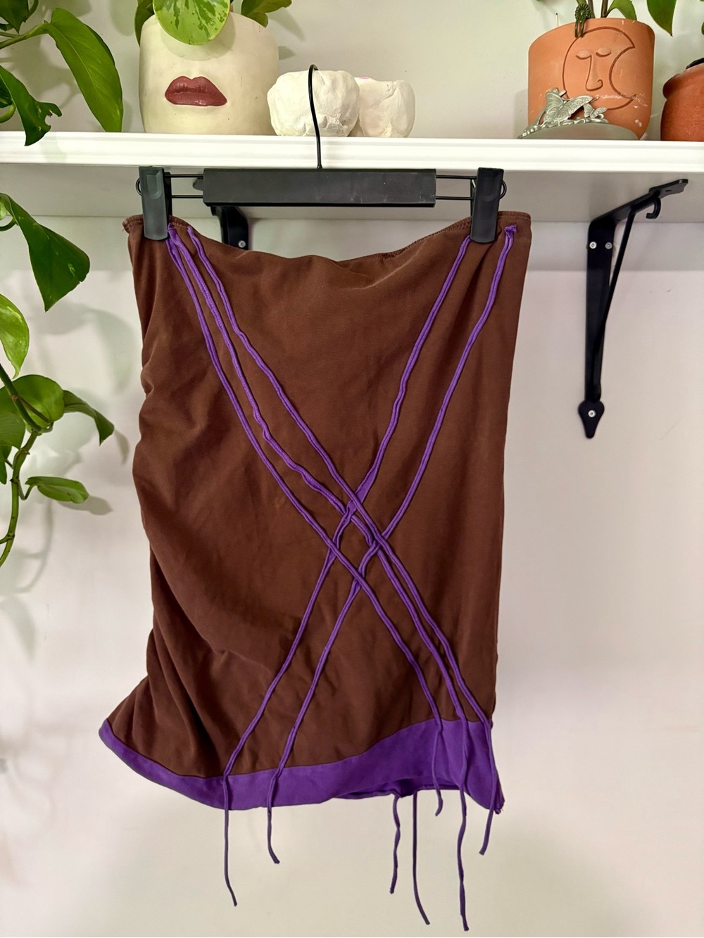 Brown Tube Top with Purple Trim and Decorative Straps